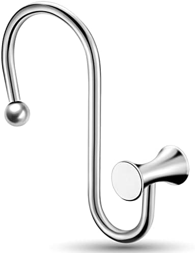 CandyGrid Silver Shower Curtain Hooks Rings Decorative, T-Bar Chrome Decorative Shower Curtain Hooks Rings Rust Proof, Shower Hooks for Shower Curtain Rod, Metal Bathroom Curtain Hooks, Set of 12