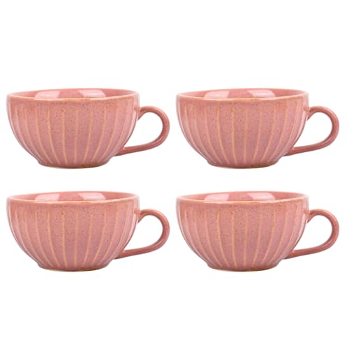 Image of Premium Pink Ceramic Tea Cup Set of 4 | Handmade Stoneware Coffee & Tea Mugs | 220 ml Each | Microwave, Dishwasher Safe | Textured Design | Chai Cups for Home, Office & Gifting