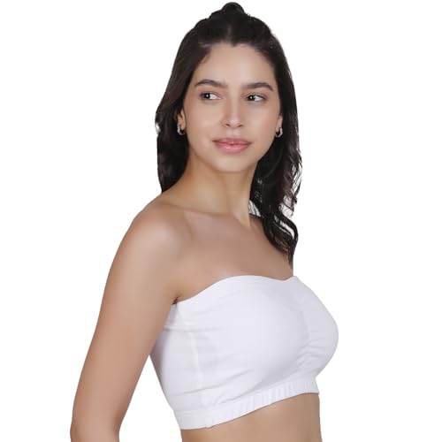 Image of DChica Essentials Tube Bra for Women's, Cotton Padded Bra, Full Coverage, Non-Wired Young Women's T-Shirt Gym Bra, Solid Stylish Without Strap Training Bras
