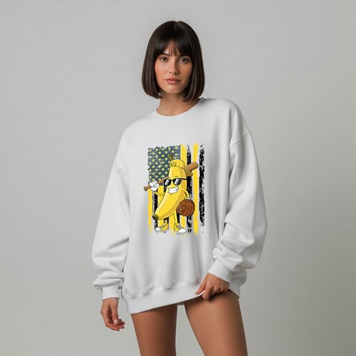 Cool Banana Baseball Retro American Flag Sweatshirt Funny Catcher Fruit Tee Tops Crewneck for Men and Women3