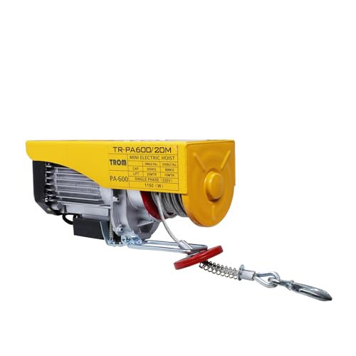 Image of TROM (Powered by IZOM) Mini Electric Hoist For Material Handling Lifting in Factories, Warehouses, Construction Site, Single Phase 1150W Powerful Motor Single /Double Slings Lifts 20 Meter (600kg)
