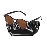 LUMILUNI Korean Style Alternative Fit Vintage Round Women Sunglasses Minimalist Style Low Bridge (BROWN, Premium Vegan Leather Included)