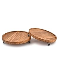 Hanol Ständer aus Akazienholz mit Eisenbeinen, runde Lippentablett für Badezimmer, Garten und Zuhause, für Kerzen, Parfüm und dekorative Stücke (2 Stück) (20,3 x 20,3 x 3,8 cm)