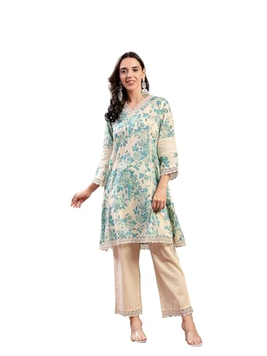Image of Stylum Women's Floral Printed Cotton Kurti Pant Set