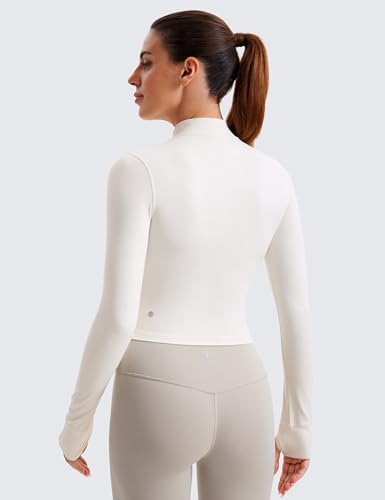 Image of CRZ YOGA Butterluxe Cropped Athletic Jackets | Extremely Soft, Slim Fit, Full Zip, Mockneck, Thumb Holes, for Women