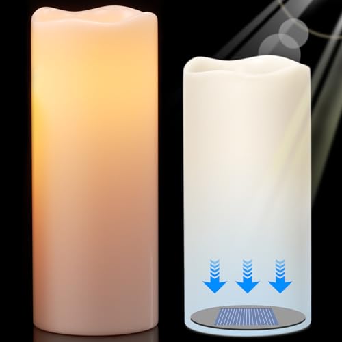 DRomance 8"10" Large Outdoor Solar Flameless Candle Waterproof Dusk to Dawn