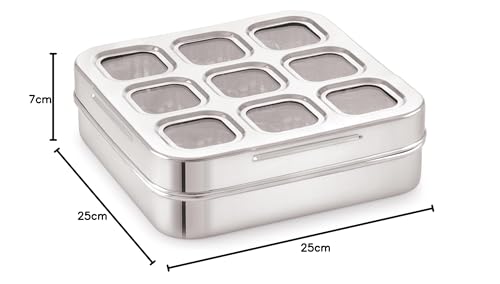 Image of Tosaa Stainless Steel Plain Masala (Spice) Box /Dabba /Organiser With See Through Lid With 9 Containers (14)