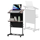 Podium Stand with Wheels, Mobile Height Adjustment Rolling Podium, Portable Podium Stand with Storage Shelf Cup Holder, Steel Frame Lecterns & Podiums for Classroom, Concert, Church, Black