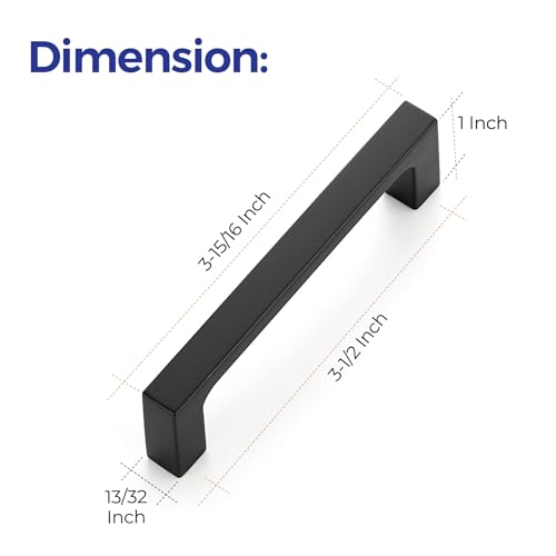Image of Ravinte Matte Black Kitchen Cabinet Handles 3-1 /2 Inch Pulls 10 Pack | Solid Zinc Alloy , Smooth Design, Screws Included, Square Pulls for Kitchen Drawers & Cupboards