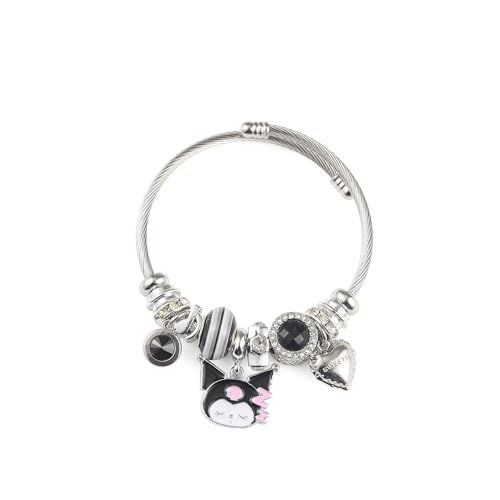 YouLuo Cute Charm Bracelet, Adjustable Stainless Steel Bracelet, Anime Cartoon Accessories Bracelets for Ladies Women Teen Girls Birthday Gift and Friendship