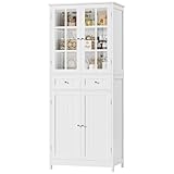 HOCSOK Kitchen Pantry Cupboard, Freestanding Kitchen Storage Cabinet with 4 Doors and 2 Drawers, Display Cabinets with 2 Glass Doors for Dining Room, Office, Living Room, Modern, White - Image 5