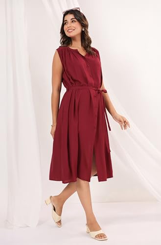 Image of Janasya Women's Rayon Solid A-line Dress