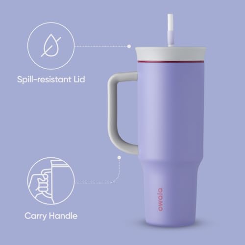 Image of Owala Stainless Steel Triple Layer Insulated Travel Tumbler with Spill Resistant Lid,Straw,and Carry Handle,BPA Free,40 oz,Light Purple (Whimsical Daydream),(Pack of 6)