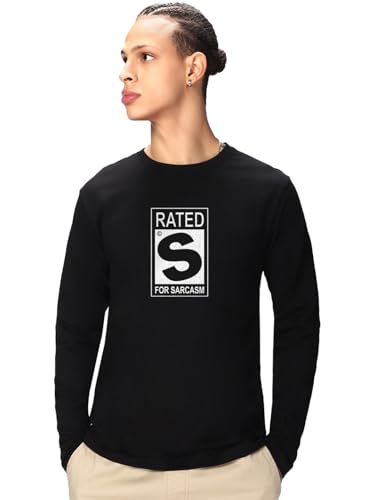 Image of Bewakoof Men Typography Regular Fit Full Sleeve Round Neck Pure Cotton T-Shirt