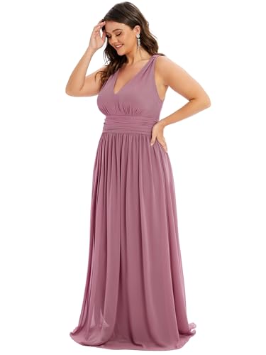 Image of Ever-Pretty V Neck Sleeveless Pleated Chiffon Maxi Plus Size Formal Dress for Women Bridesmaid Dresses 09016-DA