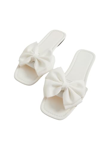 GORGLITTER Women's Bow Flat Sandals Cute Slip on Slide Dressy Vacation Sandals