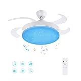 Retractable Ceiling fans with lights and Bluetooth speaker Foldable Chandelier Fan Invisible Blades RGB Dimmable 24W Music Ceiling lamp with Remote