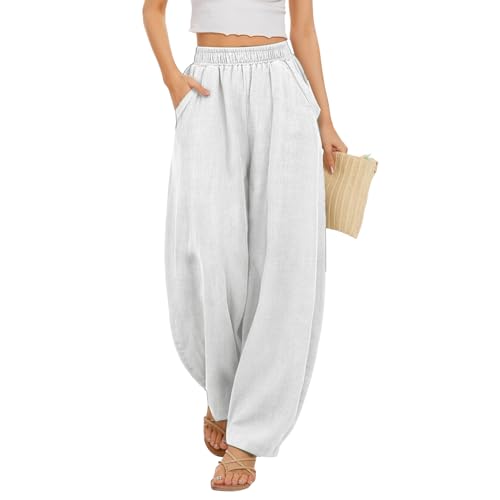 Ensemble Femme Pantalon Et Haut Fluide, Grande Léger Sarouel Chic Travail Linen D'été Vetement Coton Vetement Ete, Ensemble Femme Ete, Toile Pantalon Lin, M