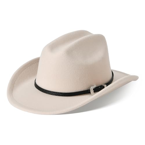 Image of Willheoy Kids Cowboy Hat for Girls Boys Western Cowgirl Hat with Buckle Belt Unisex Wide Brim Fedora Hat Dress Up Costume