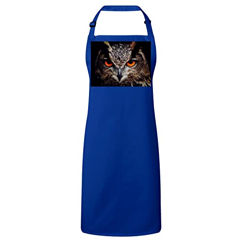 Tablier cuisine chouette bleu yeux oranges, un cadeau magnifique pour passionnés