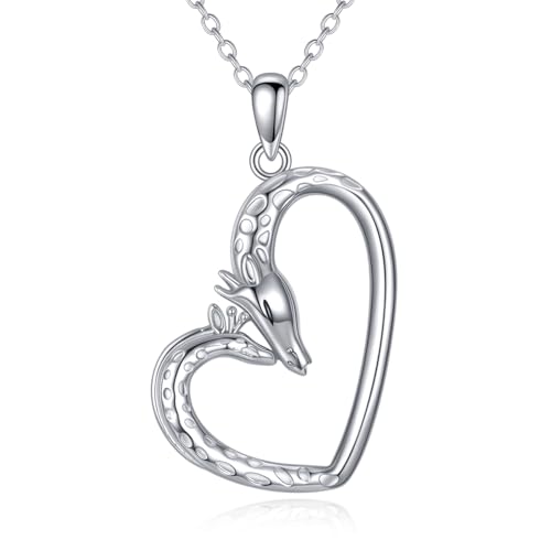 Giraffe Necklace Sterling Silver Heart Pendant Cute Animal Jewelry Gifts for Women