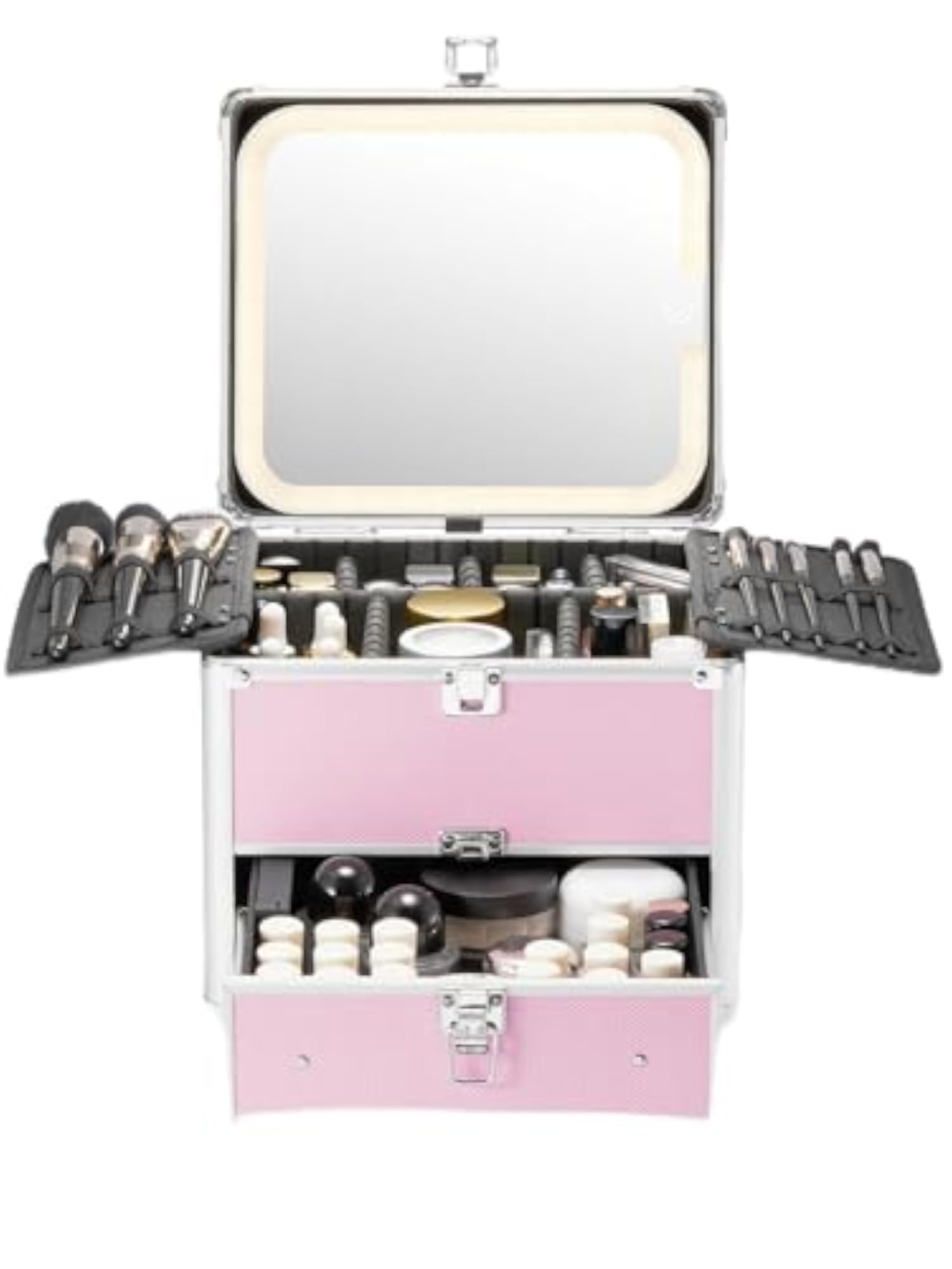 Makeup Box with Drawer and Detachable Lighted Mirror