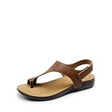 DREAM PAIRS Women's Comfortable Cork Footbed Arch Support Sandals Casual to Dressy Thong Walking Flat Sandals for Summer,Size 8,Brown,DWUMFS2509