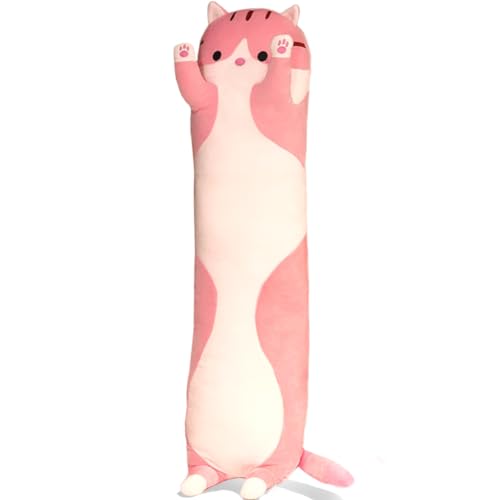 Werdast Pink Cat Long Plush Pillow Kitty Stuffed Animals Soft Sleeping Throw Pillow Doll Toy (Pink,18inches)