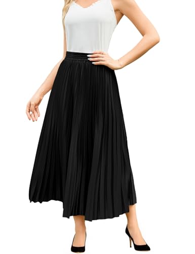 Flygo Pleated Skirts for Women Elastic High Waist A-Line Midi Skirt Casual Flowy Swing Pleated Skirt3