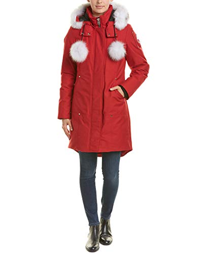 Moose Knuckles Women's Stirling Down Parka/Winter Jacket with Genuine Fox Fur Trim, Deep Red/Natural Fur, Medium