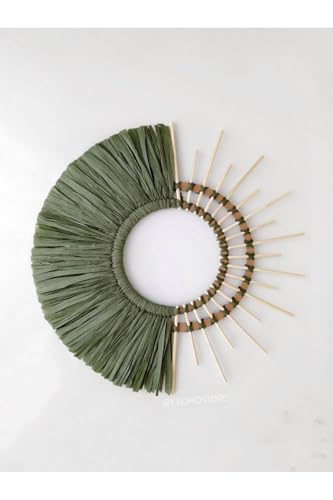 SODEF Khaki Raffia Fan Wall Decor 50x110cm Bohemian Style Wall