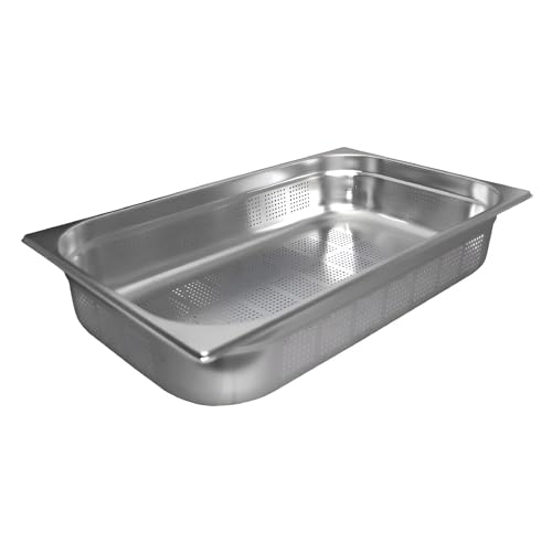 CateringBase Ltd Stainless Steel Perforated 1/1 Gastronorm Pan 100mm Deep Food Container, Silver