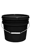 MKS Plastics 3.5-Gallon Bucket with Airtight Lid – Made in USA, Food Grade BPA Free Plastic, Heavy Duty Multi-Use, Metal Handle with Grip, Stackable Storage – Black, 1 Pack