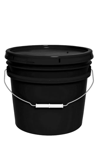 MKS Plastics 3.5-Gallon Bucket with Airtight Lid – Made in USA, Food Grade BPA Free Plastic, Heavy Duty Multi-Use, Metal Handle with Grip, Stackable Storage – Black, 1 Pack