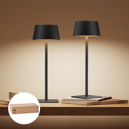 Philips Solar Tischlampe Kabellose 2 Stück, Portable LED Akku Tischleuchte mit 2 stufig höhenverstellbar, Touch Stufenlos Dimmbar Nachtlicht, Wasserdicht für Schlafzimmer, Schwarz