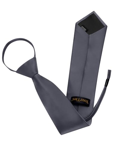 Image of YourTies Zipper Tie for Men Adjustable Pre-tied Satin Neckties and Pocket Square Set Solid Color Business Formal Wedding