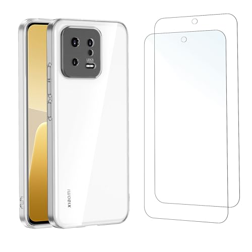 NEW'C Hülle für Xiaomi 13 (6.36") - Ultra Transparent Silikon Weiches TPU Gel und 2 × Panzer Schutz Glas für Xiaomi 13 (...