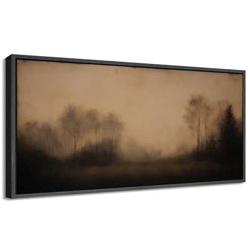Image of MUDECOR Extra Large Framed Canvas Print Wall Art Misty Forest Trees Moody Brown Landscape Antique Retro Ready to Hang Painting for Living Room Bedroom Multi-Sizes - 60 inchx30 inch