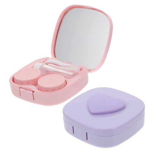 UTHCLO 2sets Small Cosmetic Lens Holder Contact-Lens Case for Travel Outdoor Use Mirror Lens Storage Box for Makeup