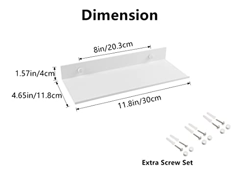 Z metnal Small Wall Shelves, Mini Display Metal Lack Floating Shelf for Collectables Figure, Aluminum, Wall Mounted, Sleek, White,12 x 5 inch, 2 Pack - Thumbnail 3