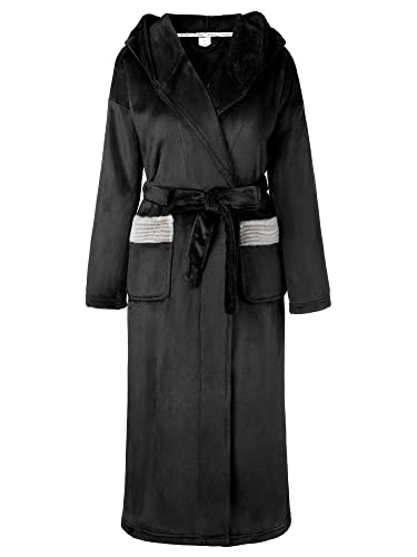 Sioro Womens Fleece Hooded Robes,Long Plush Bathrobe For Women Warm Winter Nightgown For Home And Spa,Medium,Black #TOP26