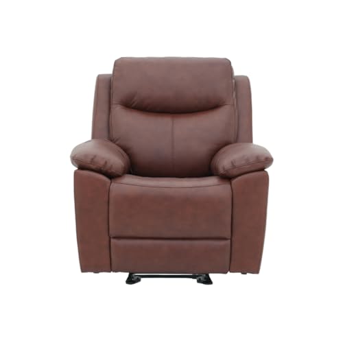 Image of Royaloak Dallas American Half Leather Manual One Seater Recliner | Comfortable Recliner Sofa 1 Seater with Tufted Design, Padded Armrests & Pocket Springs | Durable Manual Recliner Chairs for Home