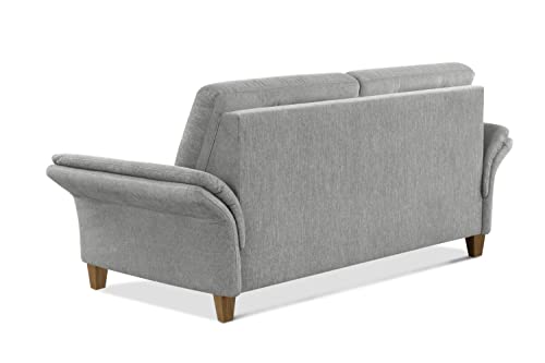 CAVADORE 3er Sofa Wyk / 3-Sitzer-Couch im Landhausstil mit Federkern + Holzfüßen / 186 x 90 x 89 / Chenille, Hellgrau – Bild 6