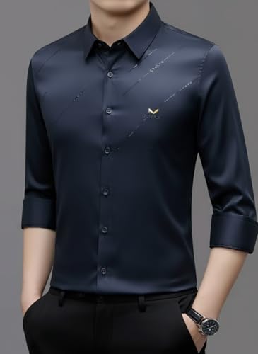Image of IndoPrimo Men's Premium Satin Shirt for Party, Formal & Casual Wear - Stylish Designer Full Sleeve Shirt for Men