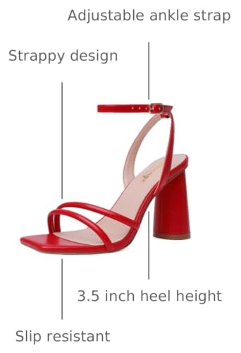 Image of RIBONGZ Block Heels Prom Heeled Sandals for Women Chunky Square Open Toe Strappy High Heels Ankle Strap Wedding Bridal Shoes High Heel Sandals for Party Dress