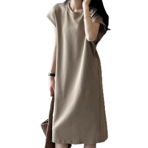 [Apparlxer] ワンピース レディース T シャツワンピース ミモレ丈 ドレス ゆったり 体型カバー 着痩せ 軽やか 通気性 薄手 シンプル カジュアル リラックスデザイン しゃれ 春 夏 無地 半袖