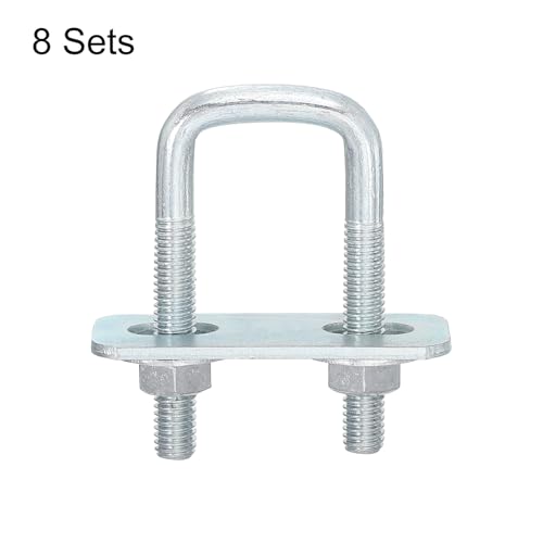 Image of uxcell Square U-Bolts, 8 Sets 20mm Inner Width 50mm Length M6 Zinc-Plated Carbon Steel U Clamp Bolt with Nuts and Plates, for Boat Trailer