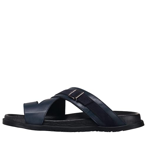 DALGALA Men's Navy Blue Leather Big Size Wide Fit Handmade Sandals Summer Shoes4