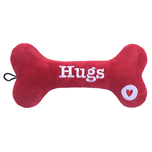 Huxley & Kent for Dogs | Hugs & Kisses Bone (Small) | Valentine's Day Double Sided Funny Dog Toy | Power Plush Dog Toy with Squeaker | Dog Gift | Fun, Durable, and Safe | H&K Squeaky Dog Toy