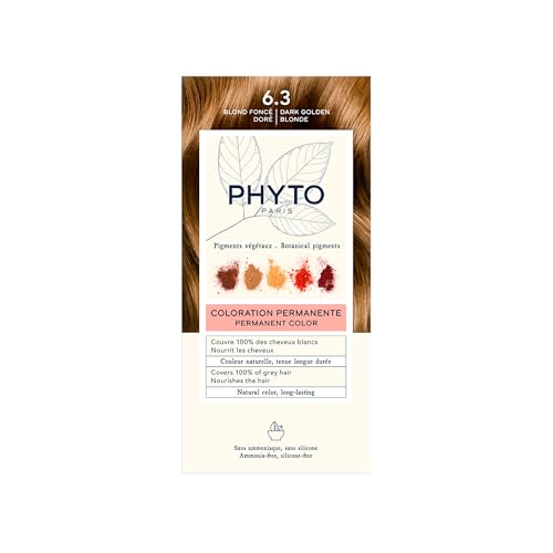 Phyto Color Kit 6.3 Biondo Scuro Dorato Colorazione Permanente senza Ammoniaca, 100% Copertura Capelli Bianchi